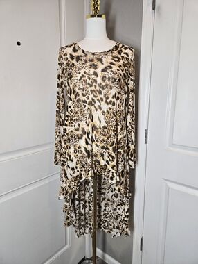 WATERMELON Women's Leopard Print High Low Hem Sheer Blouse Top Size Small